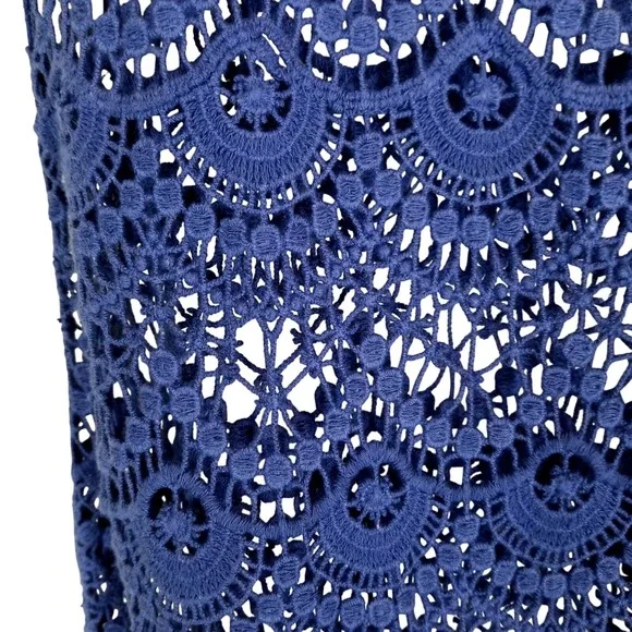 Lauren Ralph Lauren Blue Crochet Lace Size XS Short Sleeve Sheath Swim Cover - Picture 4 of 9